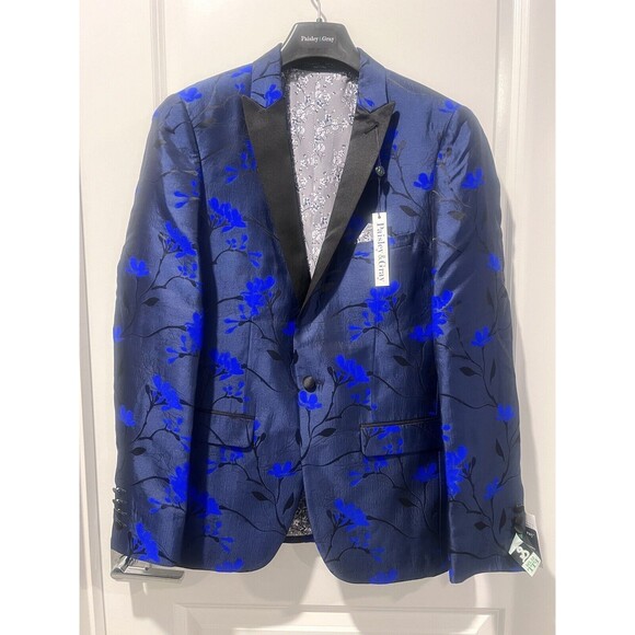 Paisley & Gray Men's Slim Fit Blue Floral Suit Blazer Tuxedo Jacket Size 38R - Picture 4 of 16
